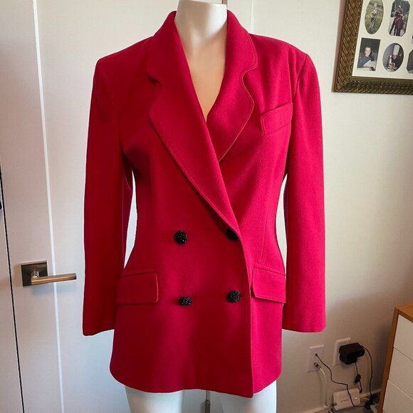 Jean Claude Poitras Bof! Designer Vtg Double Breasted Wool Blend Blazer Red Sz 8 - Picture 1 of 13